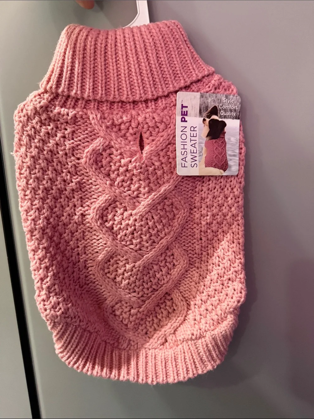Fashion Pet Knit Sweater – Pink Cable-Turtleneck